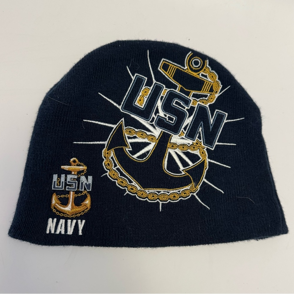 U.S. Navy Beanie Knit Blue Gold Vintage Embroidered Ski Winter Capsmith, Inc